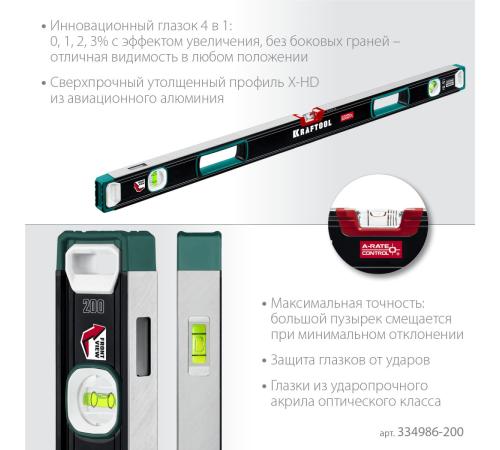 KRAFTOOL A-RATE CONTROL, 2000 мм, точность 0.3 мм/м, с инновационным зеркальным глазком, сверхпрочный уровень (34986-200)