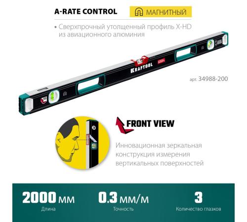 KRAFTOOL A-RATE CONTROL, 2000 мм, точность 0.3 мм/м, с зеркальным глазком, сверхпрочный магнитный уровень (34988-200)