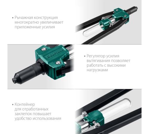 KRAFTOOL GRAND-64, 3.2 - 6.4 мм, 520 мм, усиленный двуручный заклёпочник (311791)