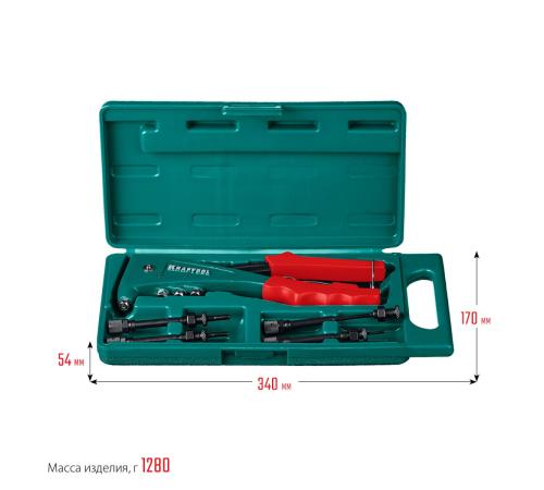 KRAFTOOL Combo2-M6, 2 вида заклёпок, комбинированный литой заклепочник в кейсе (31180)