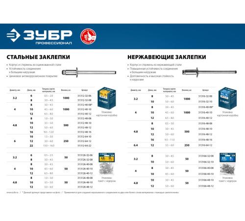 ЗУБР 3.2 x 10 мм, 50 шт, нержавеющие заклепки, Профессионал (313166-32-10)