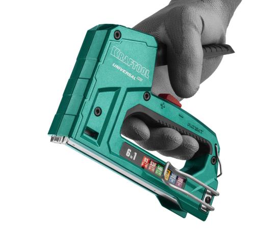 KRAFTOOL Universal-HD, 6-в-1: 53 (A/10/JT21) 23GA (6 - 14 мм)/140 (G/11/57) 20GA (8 - 14 мм)/13/53F/300/500, универсальный алюминиевый степлер (3188)