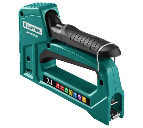 KRAFTOOL Universal, 7-в-1: 53 (A/10/JT21) 23GA (6 - 14 мм)/140 (G/11/57) 20GA (8 - 14 мм)/13/53F/36/500, универсальный легкий степлер (31524)