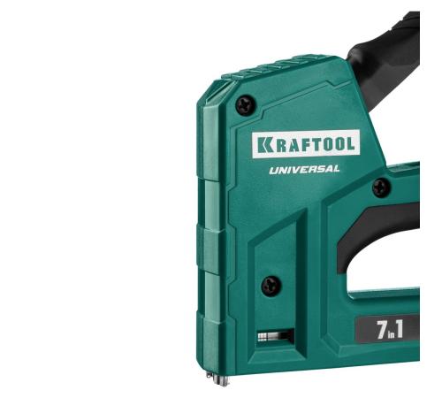 KRAFTOOL Universal, 7-в-1: 53 (A/10/JT21) 23GA (6 - 14 мм)/140 (G/11/57) 20GA (8 - 14 мм)/13/53F/36/500, универсальный легкий степлер (31524)