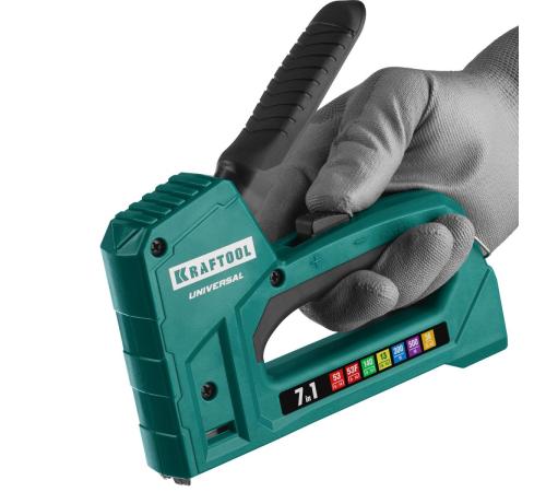 KRAFTOOL Universal, 7-в-1: 53 (A/10/JT21) 23GA (6 - 14 мм)/140 (G/11/57) 20GA (8 - 14 мм)/13/53F/36/500, универсальный легкий степлер (31524)