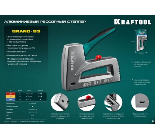 KRAFTOOL GRAND-53, тип 53 (A/10/JT21) 23GA (6 - 16 мм)/13/300, алюминиевый рессорный степлер (3193)