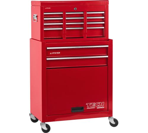 STAYER 616 х 330 х 742 мм, комбо, инструментальная тележка с 2 полками + ящик с 7 полками (38909-K)