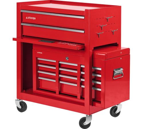 STAYER 616 х 330 х 742 мм, комбо, инструментальная тележка с 2 полками + ящик с 7 полками (38909-K)