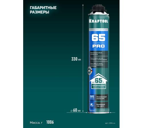 KRAFTOOL PRO 65, 850 мл, пистолетная, всесезонная, SVS, не залипающий клапан, выход до 65 л, монтажная пена (41184)