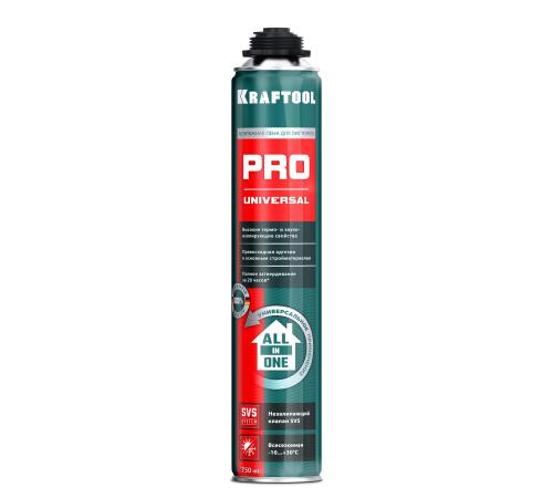 KRAFTOOL PRO, 750 мл, пистолетная, всесезонная, SVS, не залипающий клапан, выход до 45 л, монтажная пена (41182)
