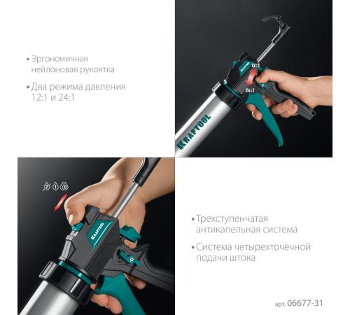 KRAFTOOL ULTRA 310 мл, прямой забор, регулировка силы давления, вариативная антикапельная система, закрытый пистолет для герметика (06677-31)