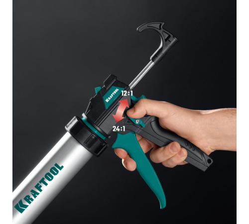 KRAFTOOL ULTRA 310 мл, прямой забор, регулировка силы давления, вариативная антикапельная система, закрытый пистолет для герметика (06677-31)