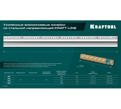 KRAFTOOL KRAFT-LINE, 2.0 м, усиленная алюминиевая линейка со стальной направляющей (34275-200)