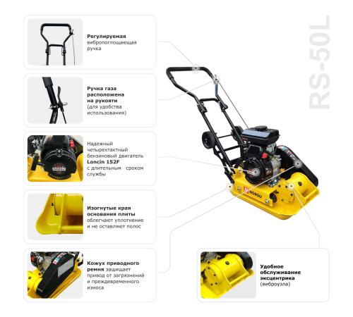 Виброплита бензиновая прямоходная NORSU RS-50L (колесный комплект)